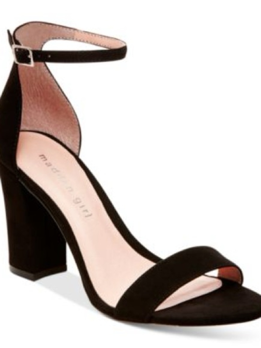 Madden Girl Bella Black Suede Ankle-Strap Block Heel Sandals